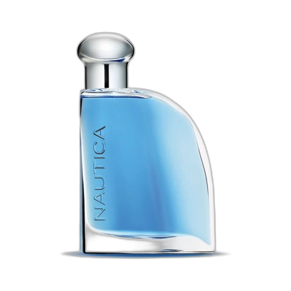 Perfume Coty Nautica Blue Eau de Toilette Masculino 50ml em frasco transparente com líquido azul